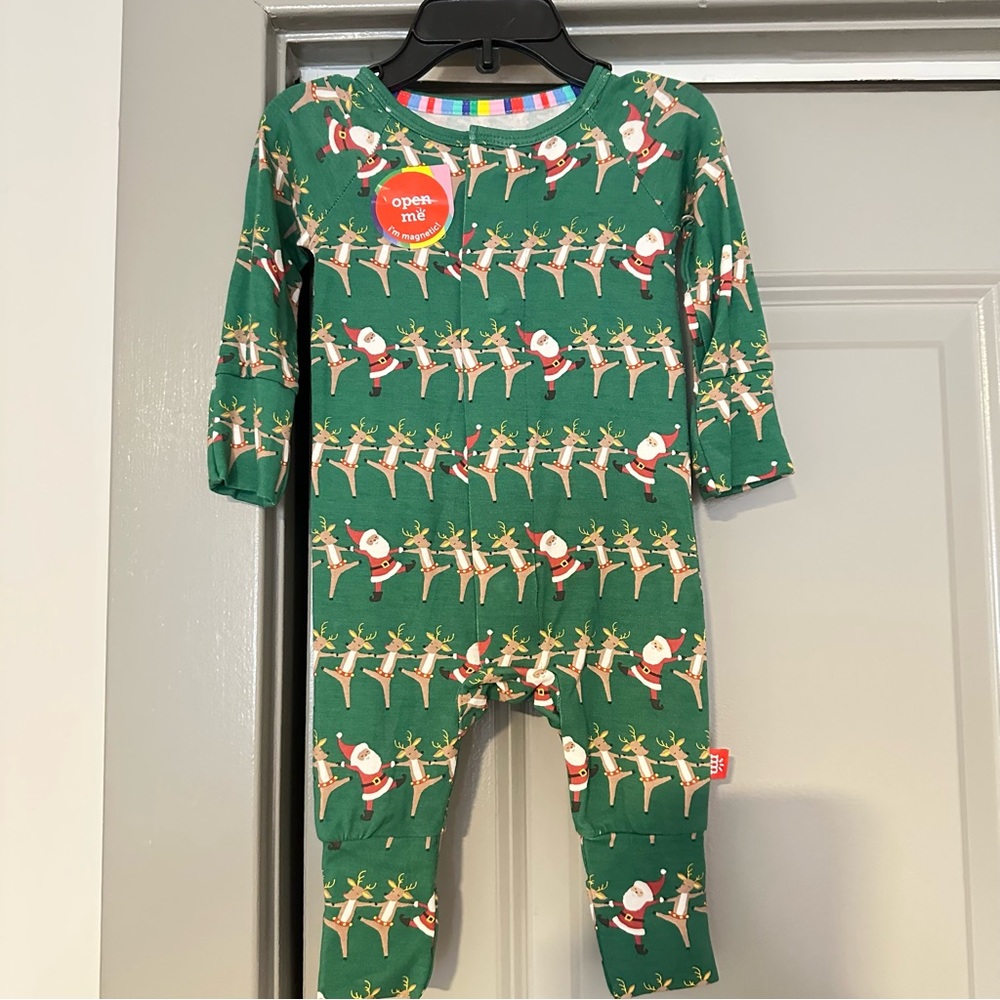 Magnetic Me Green Santa Reindeer Baby One Piece Playsuit Holiday Christmas